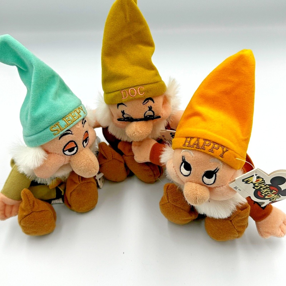 Disney Rare Original Snow White Seven‎ 7 Dwarfs Plush Happy, Doc, Sleepy NWT Y2K
